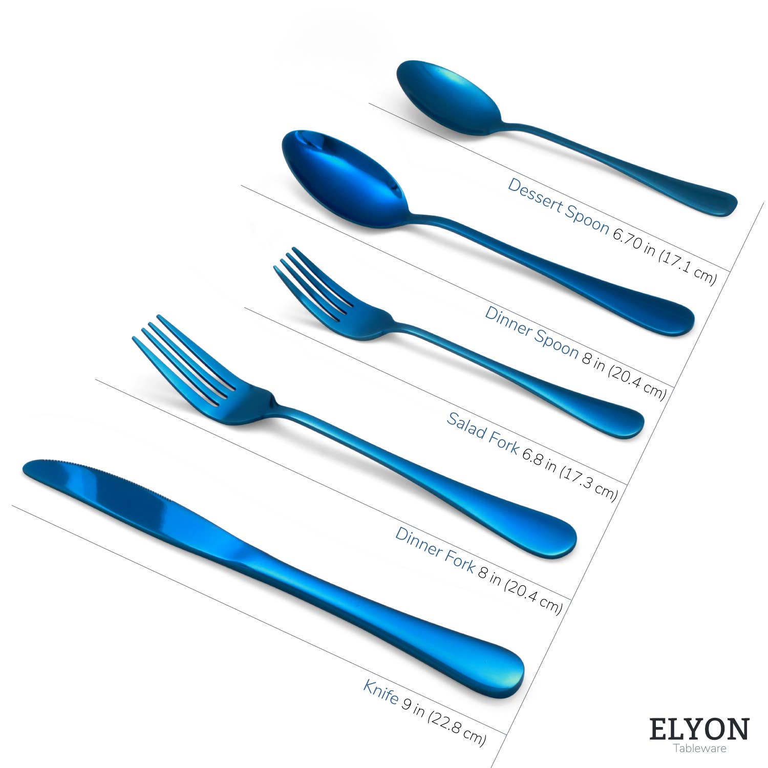 Elyon Tableware® - Wholesale Flatware Set - 20-Piece Blue Flatware Set Stainless Steel Service for 44