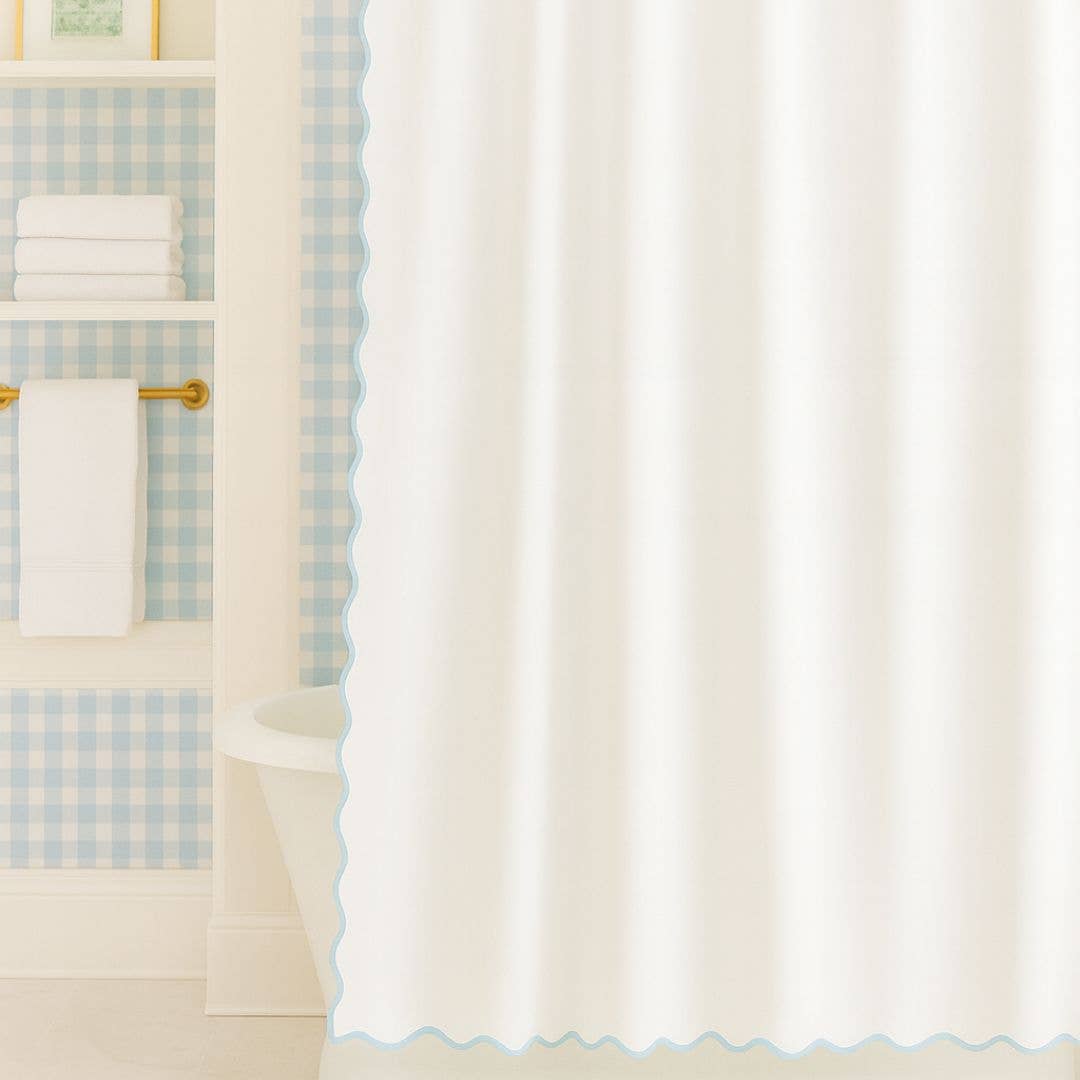 Laura Park Designs - Wholesale Shower Curtain - Scalloped Shower Curtain, Blue / White2