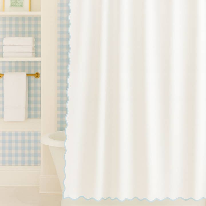Laura Park Designs - Wholesale Shower Curtain - Scalloped Shower Curtain, Blue / White2