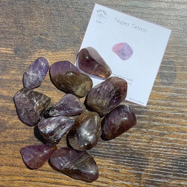 Super Seven Polished Tumbled Crystals 100gms With Info Cards for wholesale by BellaMira Home