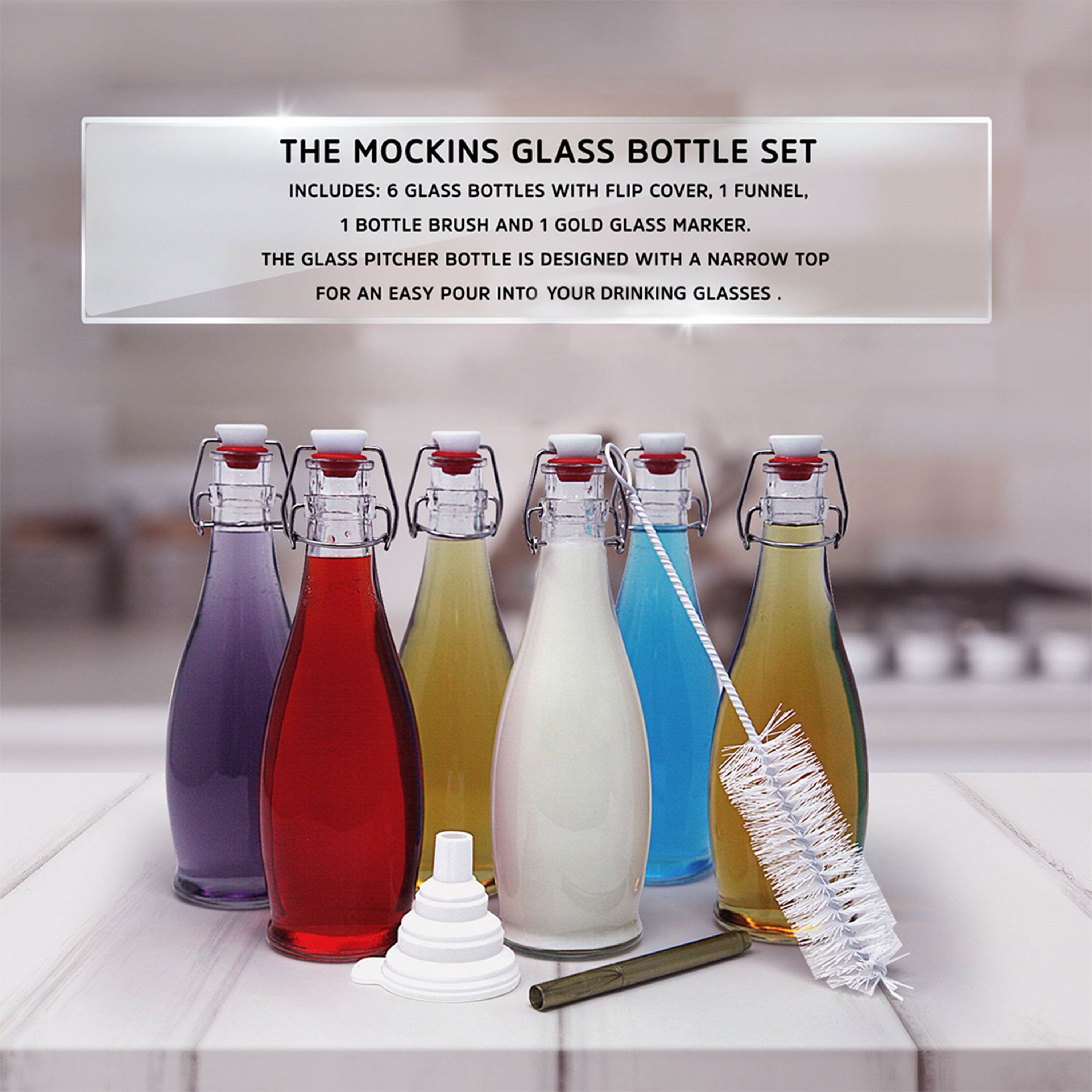 Nevlers - Wholesale Milk/Juice Bottle - Glass Swing Top Bottles - 17 oz. Teardrop Design (Set of 12)8