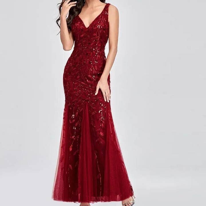 Rosa Clothing - Wholesale Dress - Women's - Sleeveless mesh fishtail maxi sequined dress2