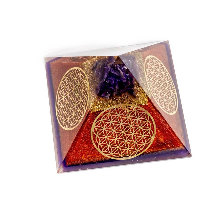 Ancient Energy LLC - Wholesale Spiritual Stone/Crystal - Flower of Life Copper Orgone Pyramid with Amethyst2