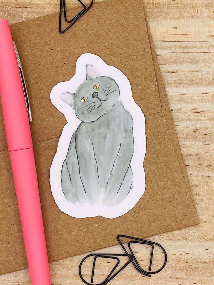 Grey Cat Sticker for wholesale by Krafty Inc