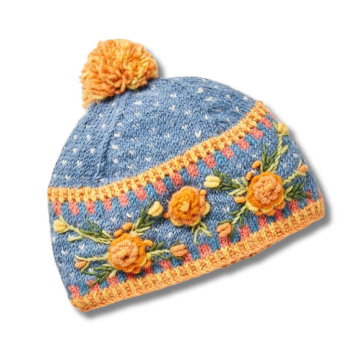 Lost Horizons Knitwear – Ships from USA - Wholesale Beanie - Women's - Aubrey Hand Knit Wool Beanie | Embroidered Floral Hat15
