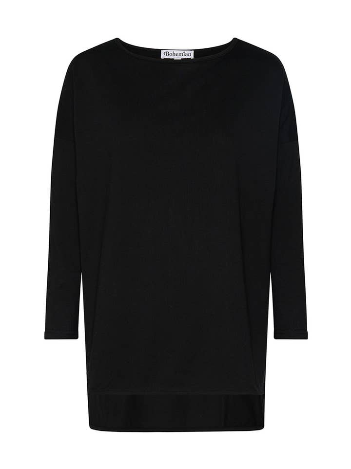 Camiseta Boyfriend Swing en jersey negro para venta al por mayor de Bohemian Traders