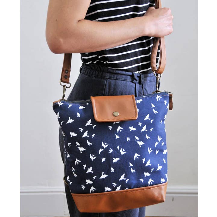 Willow Convertible Backpack - Navy Bird for wholesale by Lauren Holloway