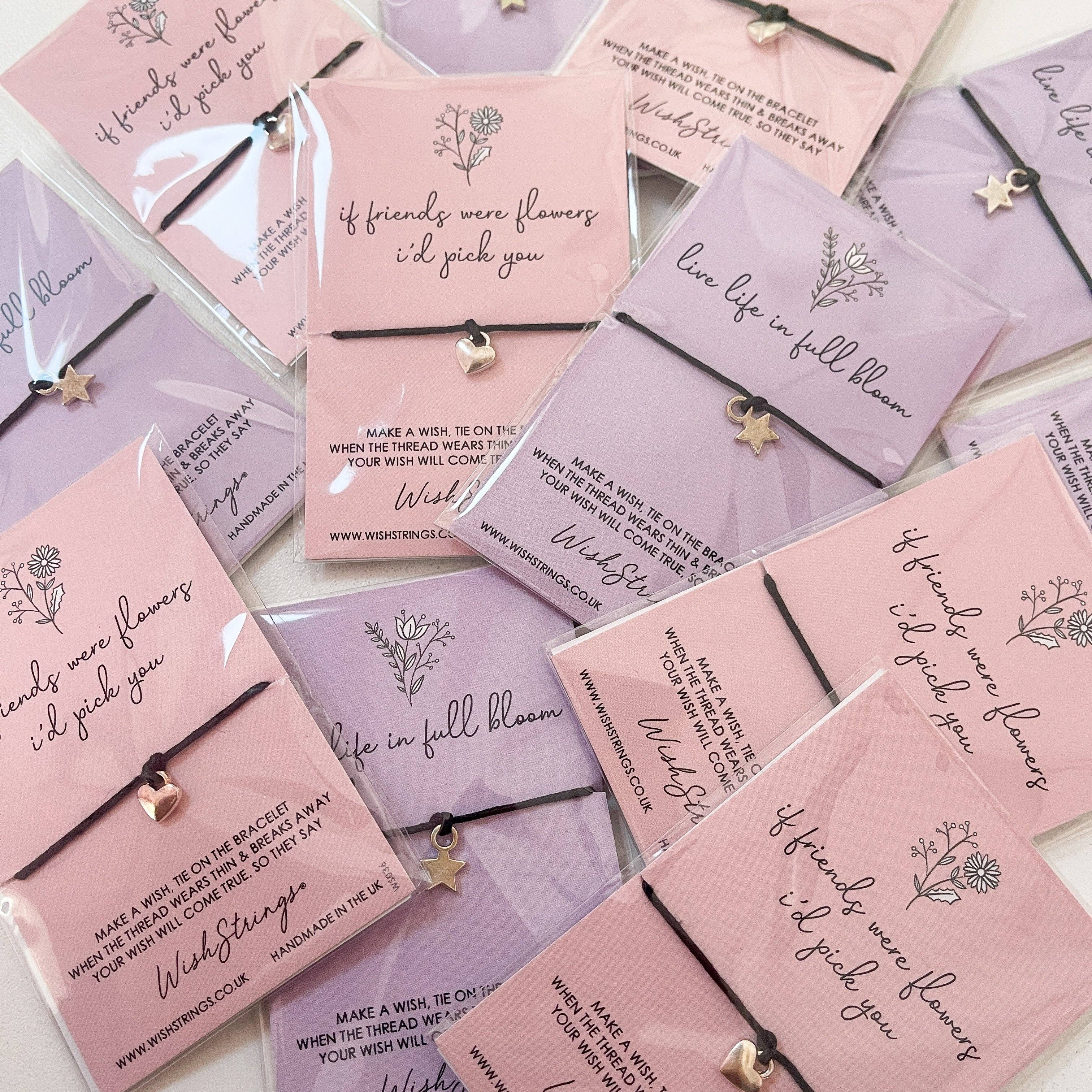 WishStrings - Vente Bracelets à breloques/pendentifs - 12 x WishStrings « Vivez la vie en pleine floraison » & « Si les amis étaient des fleurs, je te choisirais » Designs | PDSF 3,99 £ chacun | Marges fantastiques | Stock limité1
