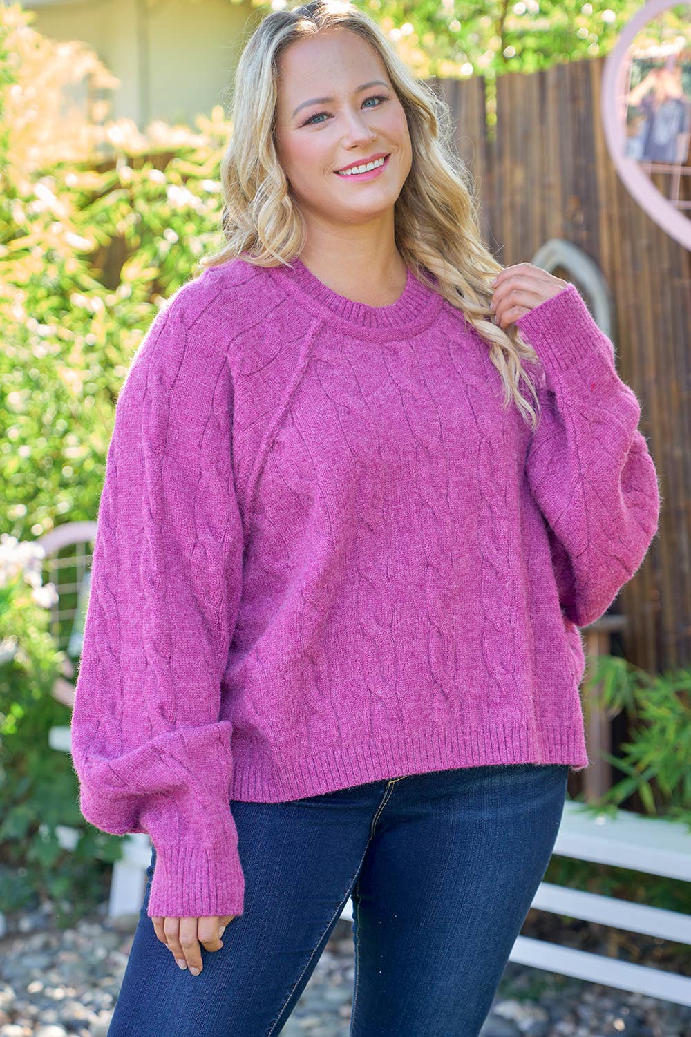 Nicabel - Wholesale Knit Sweater - Women's - Plus raglan sleeve cable knit sweater-PSW94191