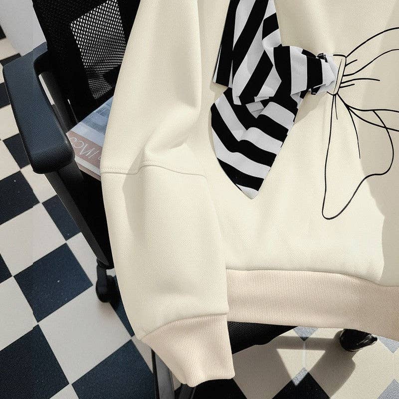 CREAMY Round Neck Striped Patchwork Loose Sweatshirt for wholesale on Faire1