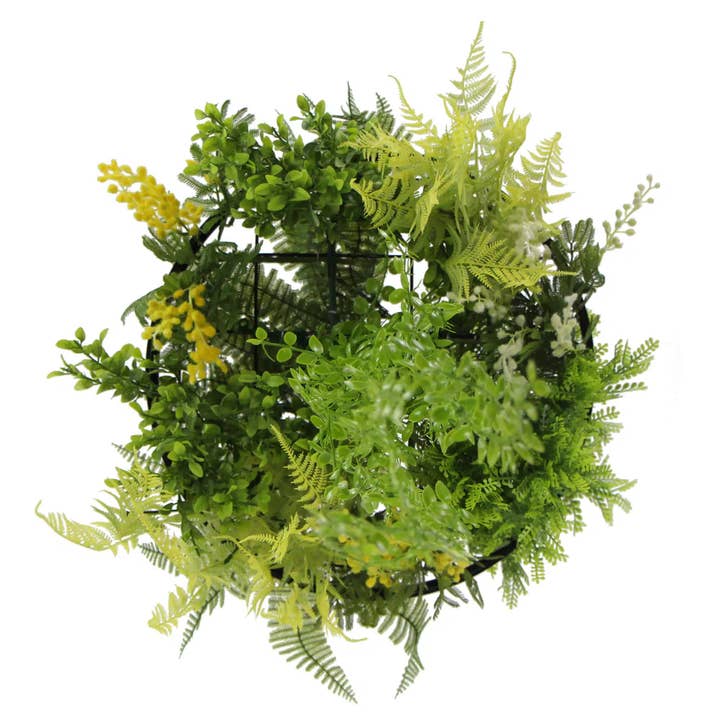 Designer Plants - Wholesale Artificial Plant - Black Framed Roof Hanging Disc With Draping Faux Plants 15.5"