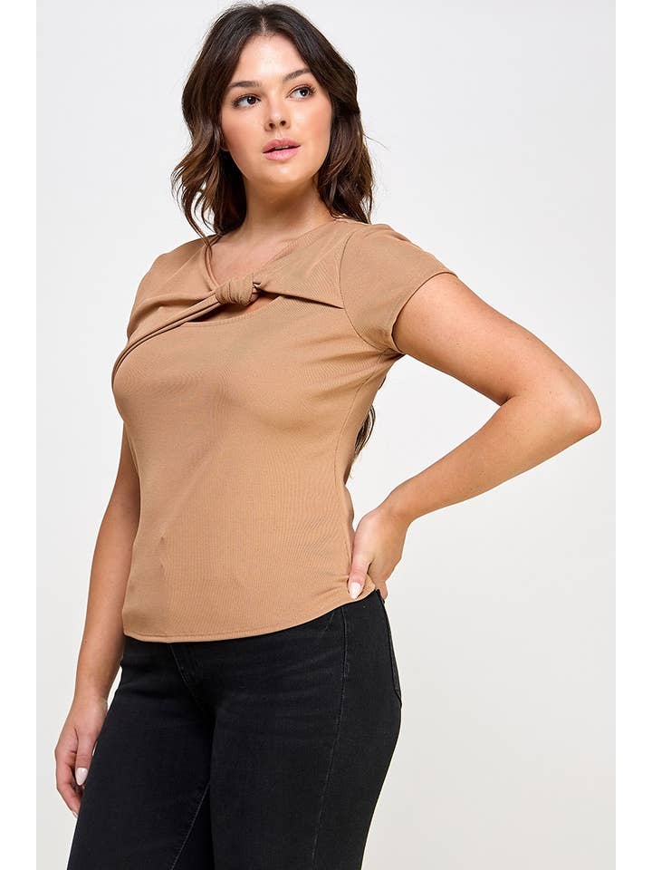 Haute Fox Plus Size & Contemporary – wholesale Knit top – Women's – Plus Size Asymmetrical Cut Out Short Sleeve Top JK18676-T2