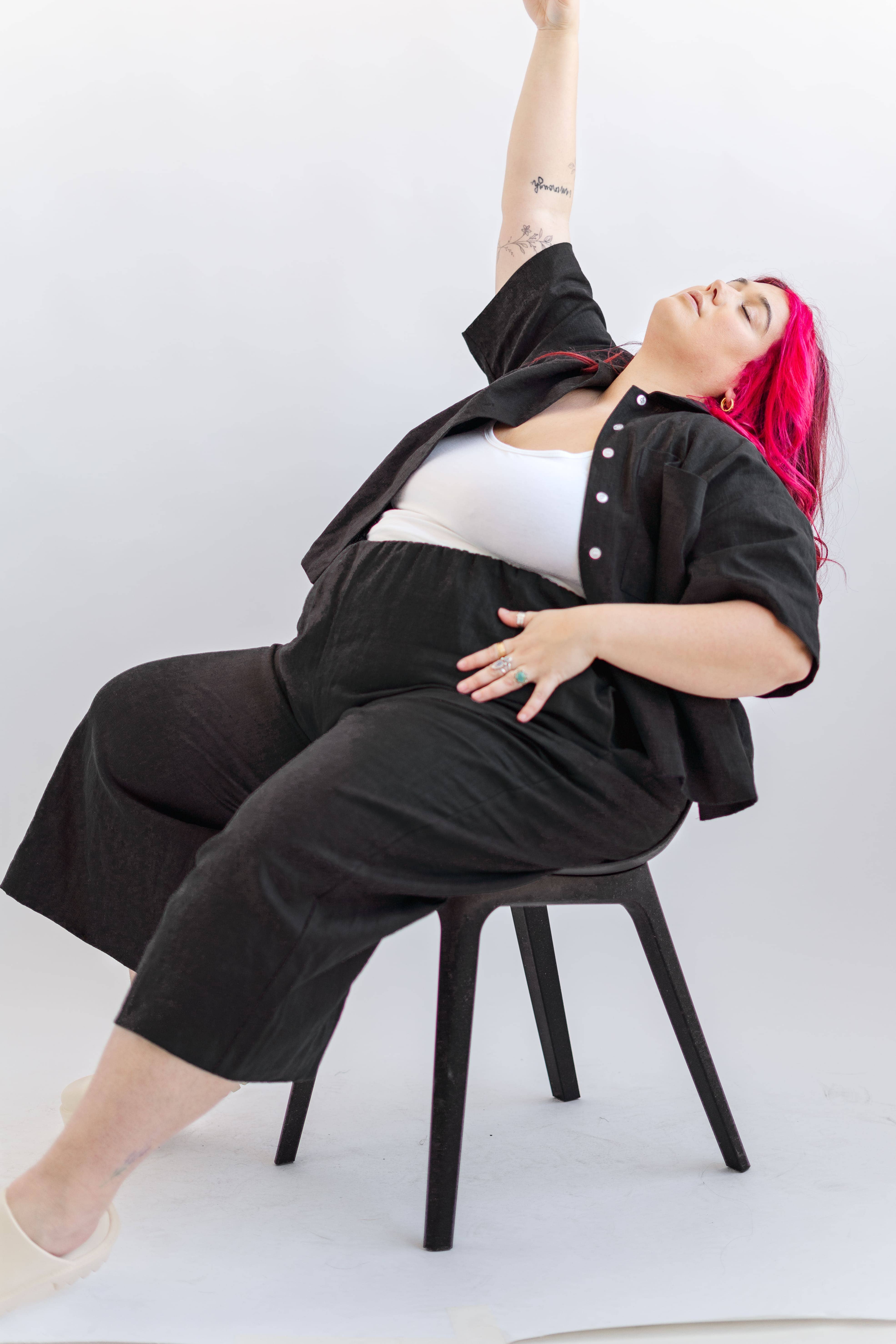 Nettle Studios - Wholesale Pants - Unisex - Size Inclusive Plus Size Wide Leg Elastic Pant Black Linen2