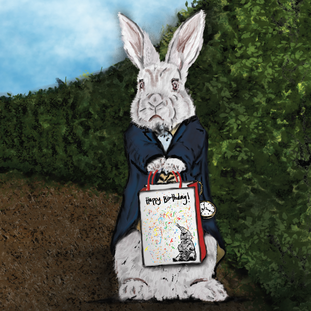 Mitzi Bitsy Spider - Wholesale Birthday Card - I'm Late White Rabbit — Belated Birthday Greeting Card2