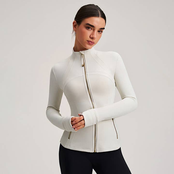 Women Stand Collar Gold Zipper Yoga Jacket Running Top for wholesale by Sodalemon