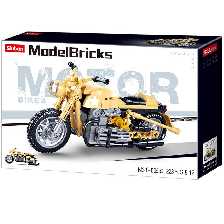 Gelbes Motorrad-Bausteinset (223 Stück) für den Großhandel von Texas Toy Distribution