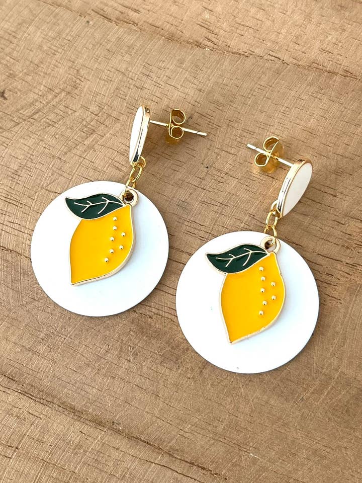 Boucles d'oreilles LEMON - jaune et blanc pour la vente par Innaya