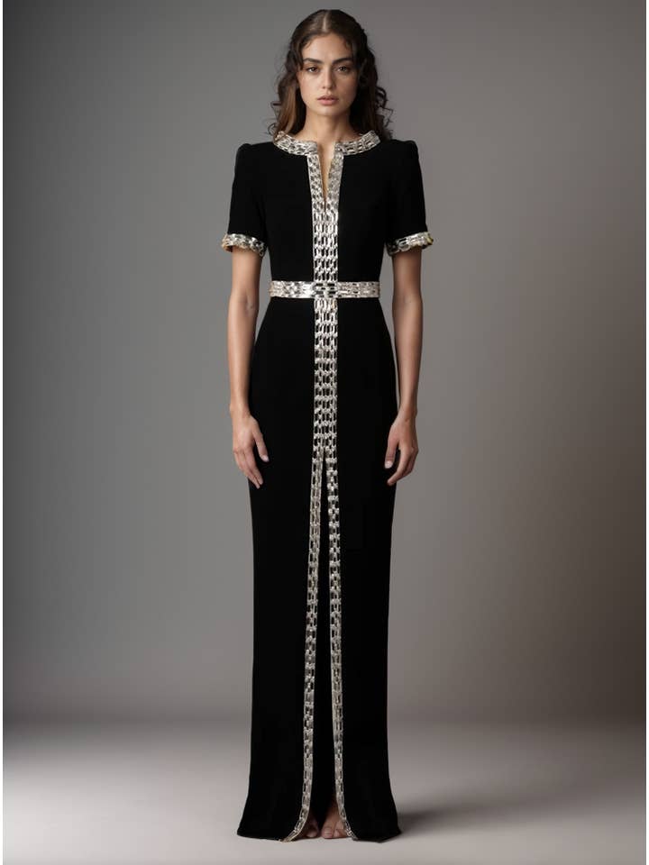 Black DR551Y Hand-Beaded Floral Embroidered Bustier Long Dress for wholesale on Faire