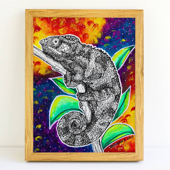 Impression d'art Caméléon Arc-en-ciel pour la vente par MeerCatArt
