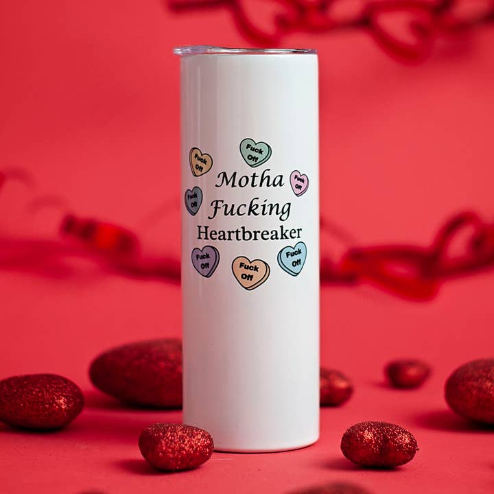 Snarky Candy Heart Coffee Tumbler, Valentine's Day Traveler for wholesale by Fbombs & Booze