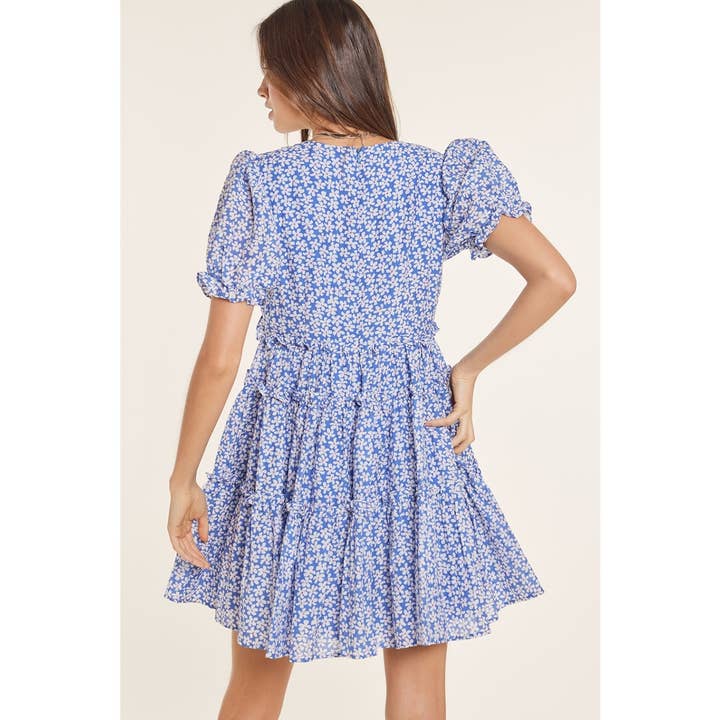 idem ditto - Wholesale Dress - Women's - FLORAL PUFF SLEEVED BABYDOLL MINI DRESS