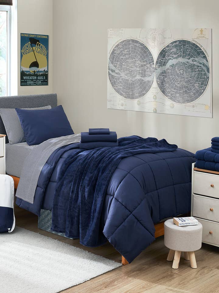 Solid Navy 18PC Twinxl Dorm Kit for wholesale by Caro Home