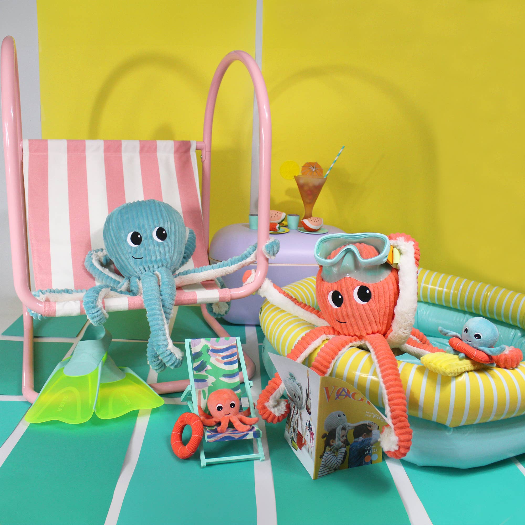 Les Déglingos, France – Peluche - Crianças e bebés por atacado – Les Ptipotos - Polvo de pelúcia mãe e filhote 45 cm em coral aqua4