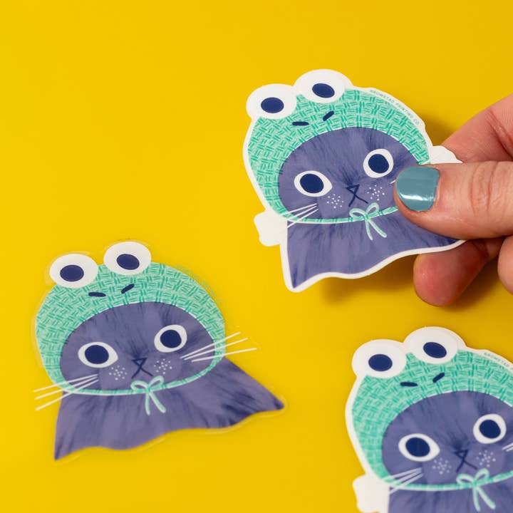 Bromstad Printing Co. - Wholesale Sticker - Frog Hat Cat Clear Sticker