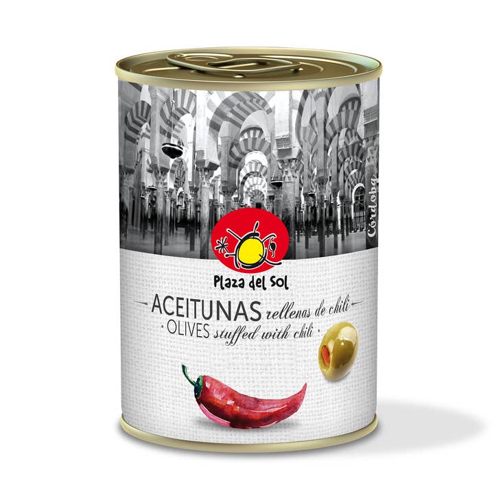 Green Olives Stuffed with Chili paste 280g for wholesale by Plaza del sol