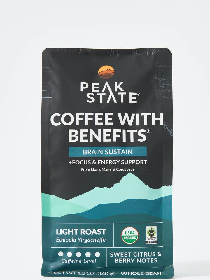 COFFEEwithBENEFITS-Whole Bean Mushroom Coffee-BRAIN SUSTAIN for wholesale by Peak State