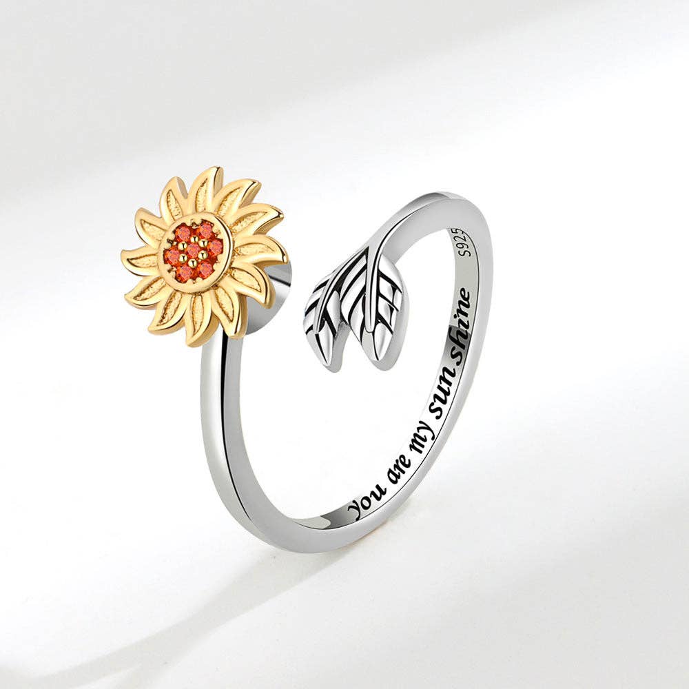 Perimade & Co. LLC – wholesale Cocktail/statement ring – Sunflower Anxiety Fidget Spinner Ring in 925 Sterling Silver3