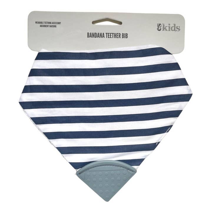 Bandana Teether Bib - Navy Stripe/Grey for wholesale by ES Kids