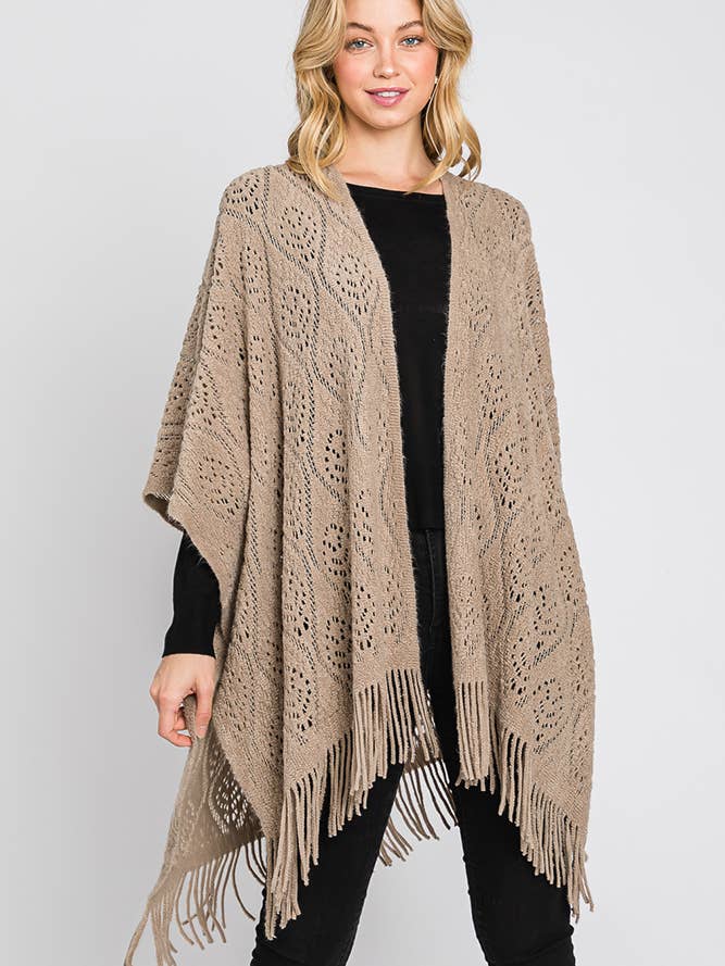 Paisley Pattern Fringe Ruana for wholesale by Hana
