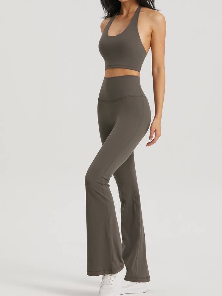Daphne Lycra® Halter Neck Sports Bra & Flare Pant Set for wholesale by 91thelabel