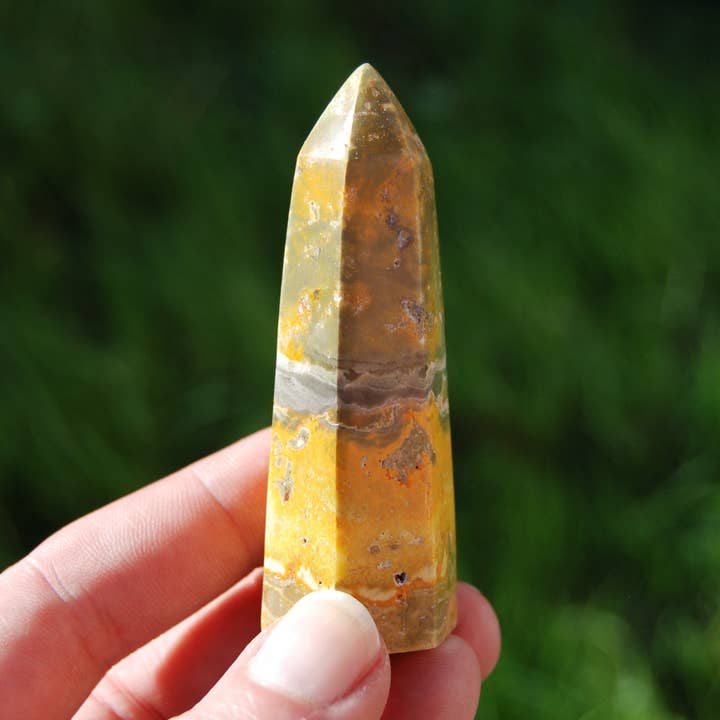 3in 60g Bumblebee Jasper Tower, Indonesia for wholesale by Caspar Curiosities