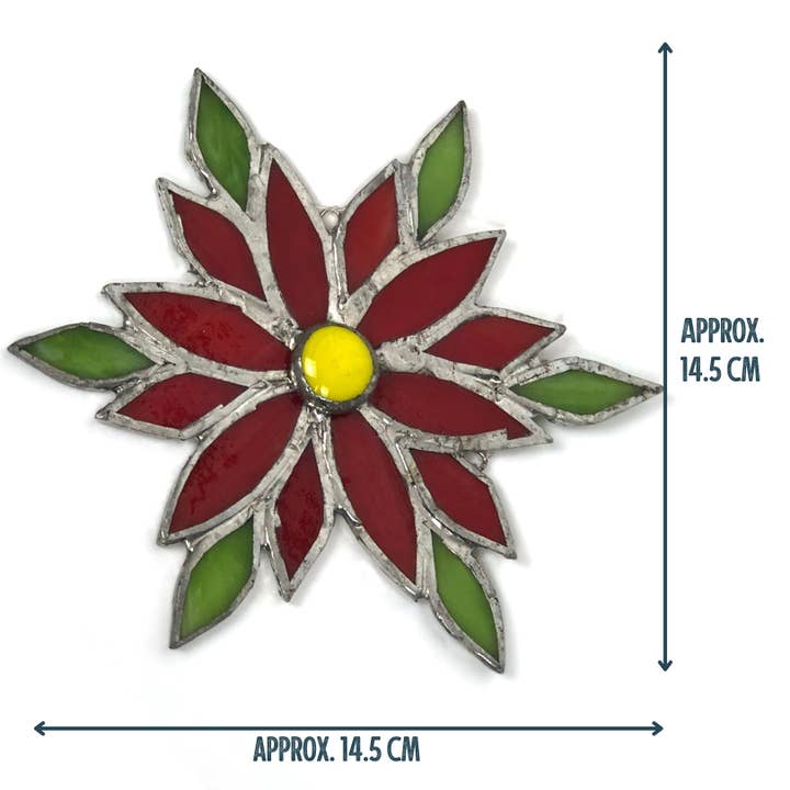 GlassHouse Design - Wholesale Ornament - Poinsettia Christmas Ornament- Stained Glass Window Decoration2