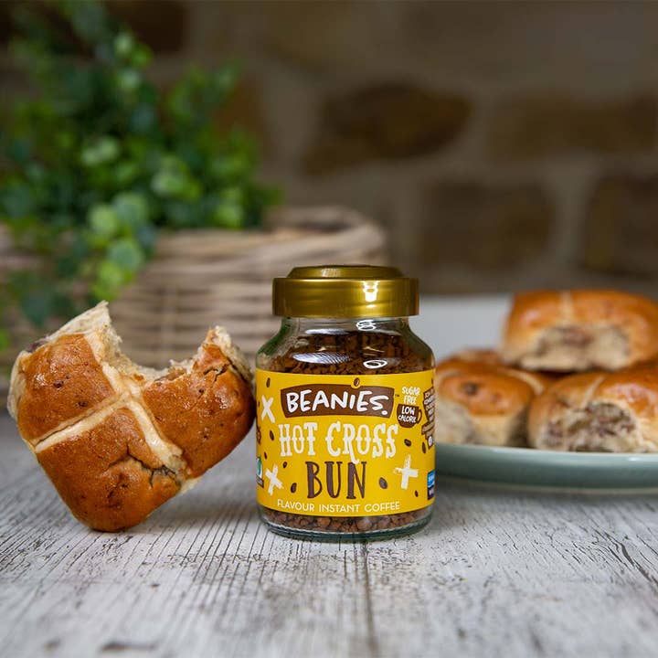 NEW Beanies 50g Hot Cross Bun Instant Flavoured Coffee for wholesale by Beanies The Flavour Co. Ltd