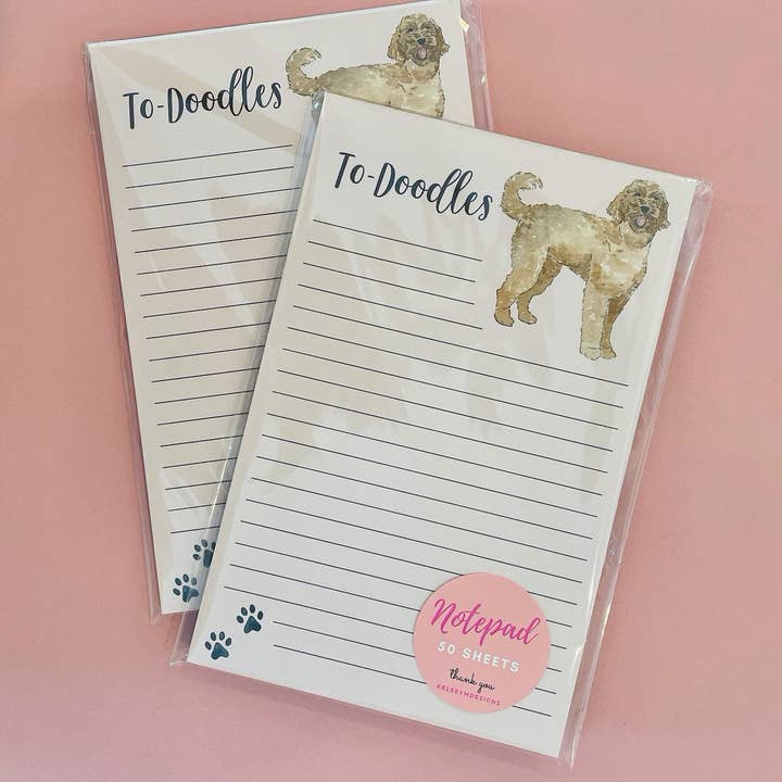 KelseyMDesigns - Wholesale Notepad - Golden Doodle Dog Notepad - Watercolor Notepad1