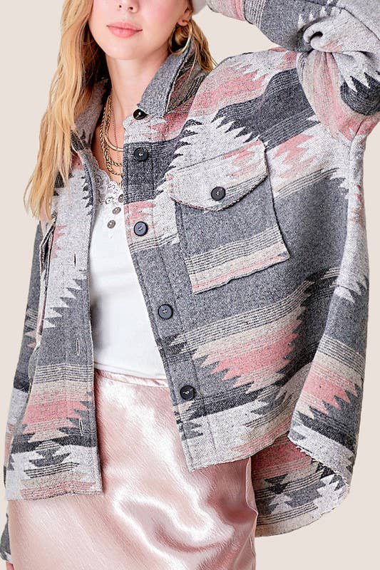 La Miel – wholesale Jacket – Women's – JKT1713-Aztec Pattern Long Sleeve Button Down Jacket6