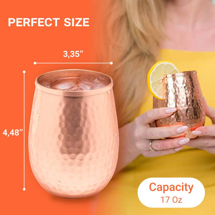 Anuna Enterprises LLC – Engroshandel Vinglas – Kobbervinglas sæt med 4 | 17 oz 100% solidt hamret3