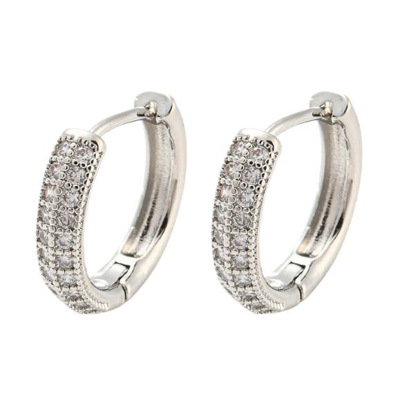 Silver Dazzle Hoops with Cubic Zirconia | Pair for wholesale by The Charm Bar Company