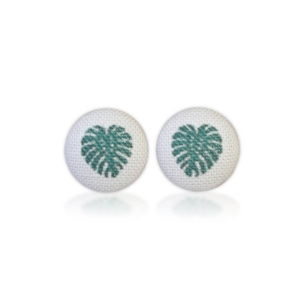 Rachel O's - Wholesale Stud/Post Earrings - Monstera Fabric Button Earrings4