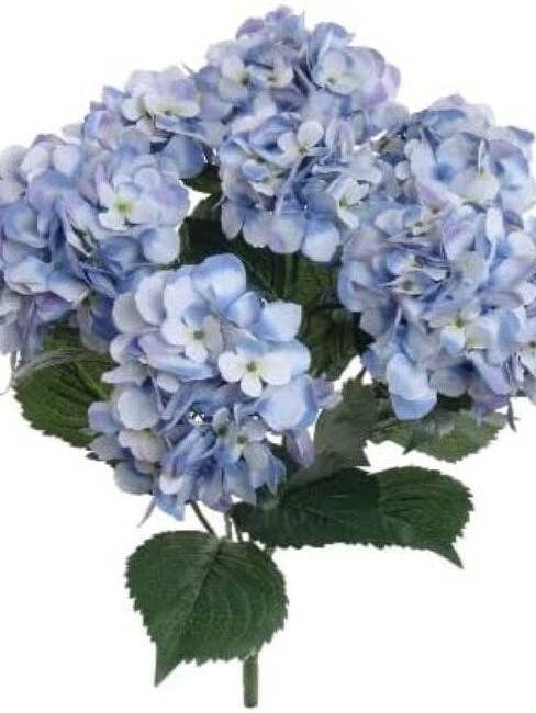 Buisson d'hortensias avec 7 fleurs en soie et feuillage pour la vente par Larksilk