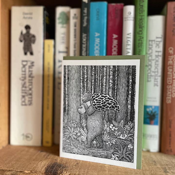 Anomal Press - Wholesale Everyday Greeting Card - Mushroom Hunt linocut relief print greeting card4