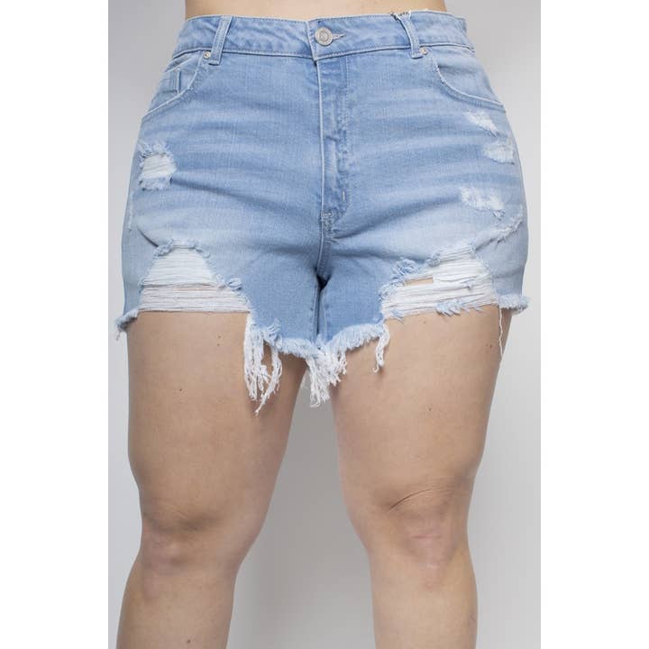 PLUS SIZE ZERISSENE DENIM-MOM-SHORTS - 94% Baumwolle für den Großhandel von Curve Market