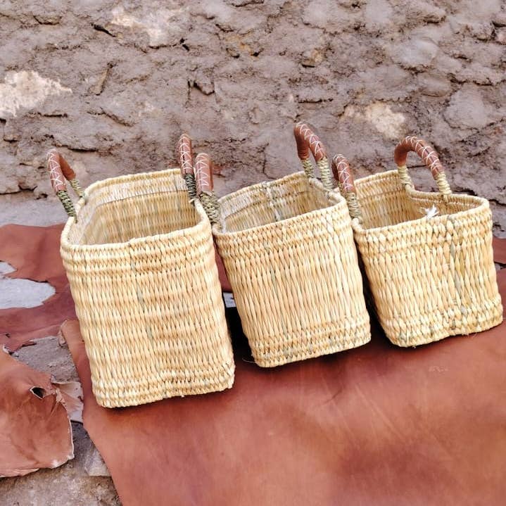 Twins Basket - Wholesale Basket - REED BASKET WITH LEATHER Handles1