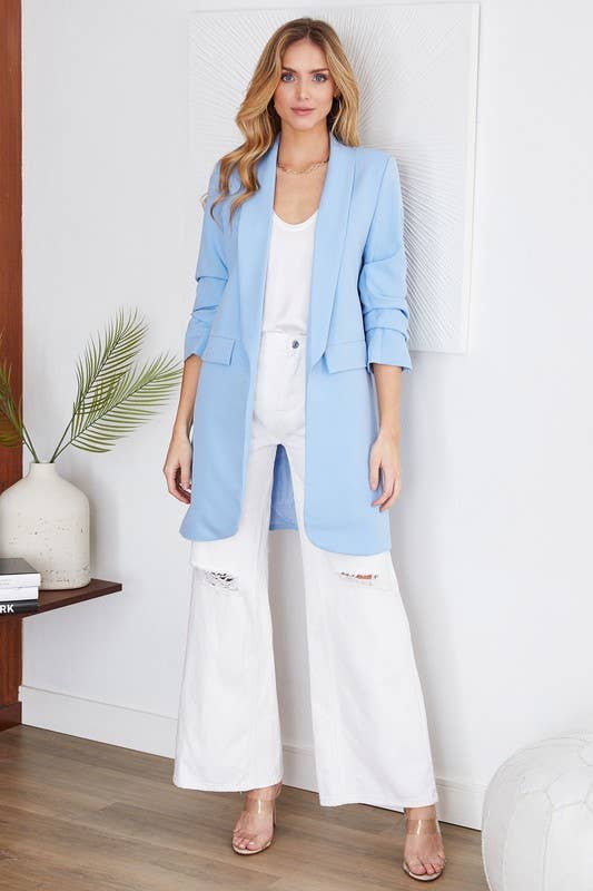 VENTI6 - Wholesale Blazer - Women's - SOLID RUCHED SLEEVE BOYFRIEND BLAZER (81255-SOLID)11