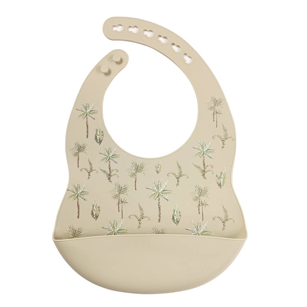 Rammelaartje - Wholesale Bib - Baby - Silicone bib with tray Beige - Jungle Plant Print0