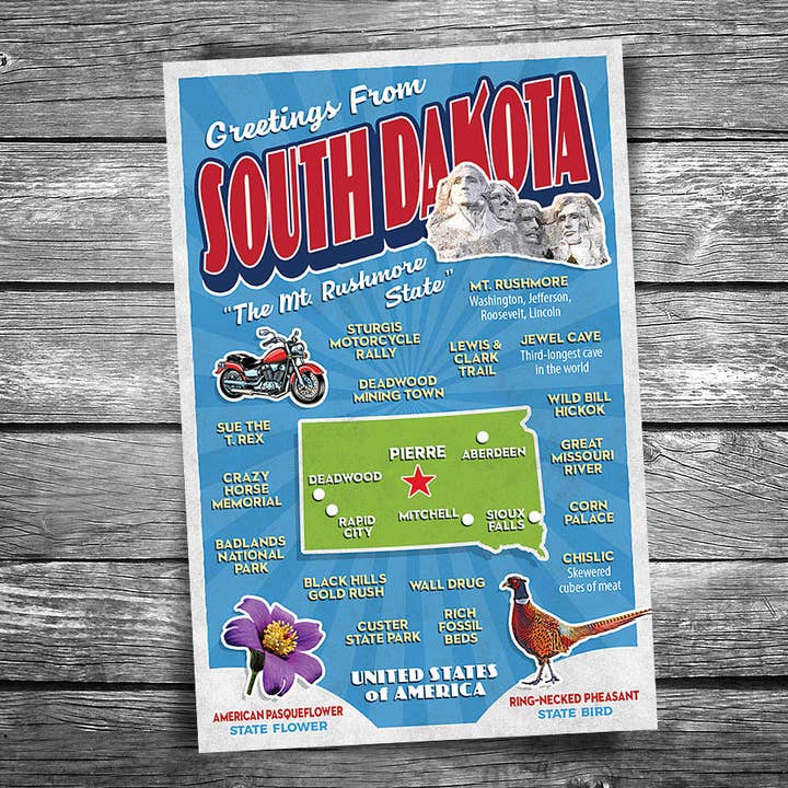 Greetings from South Dakota Postcard for wholesale by Christopher Arndt Postcard Co.