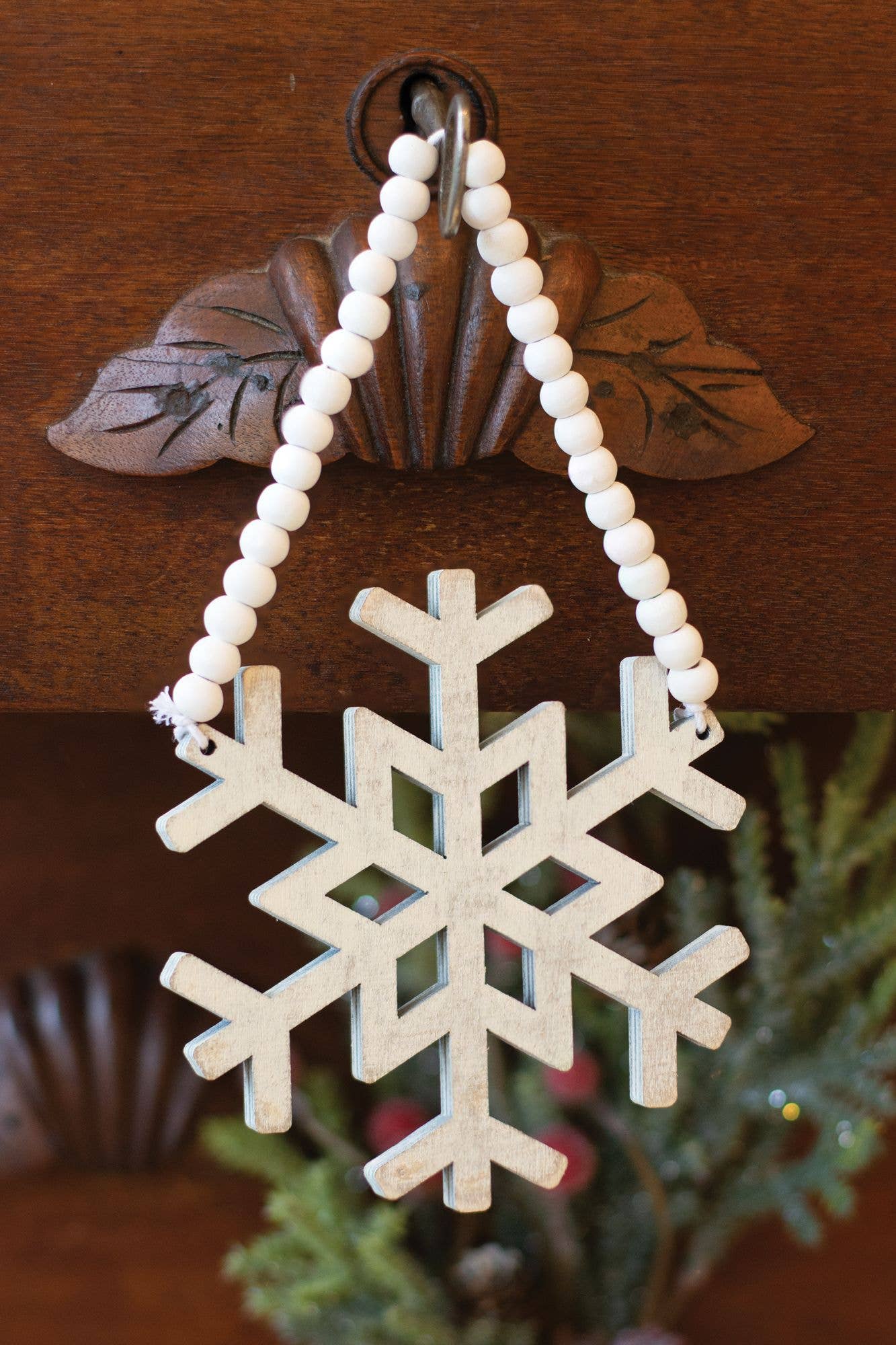 Col House Designs - Wholesale Ornament - Distressed Wooden Snowflake Beaded Ornament1